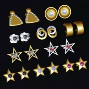 Earrings Set Gold Jewelry Star Shape 3d model