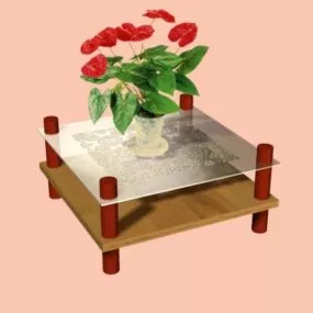 Livingroom Table With Flower Potted 3d model