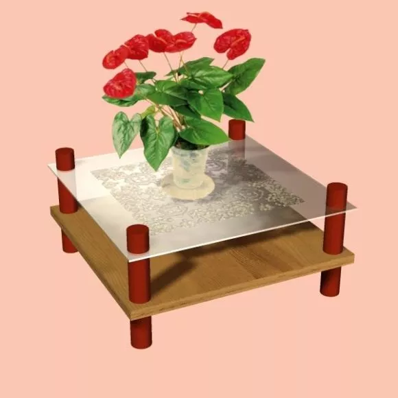 Livingroom Table With Flower Potted 3d model Livingroom Table With Flower Potted 3d model