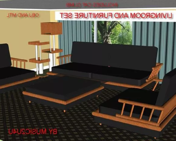 Sofa Bed With Ottoman Beige Color 3d model