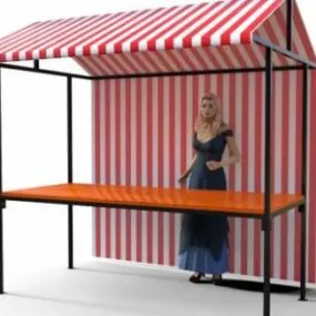 Market Shop House With Girl Character 3d model