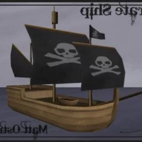 Wooden Pirate Ship With Skull Flag 3d model
