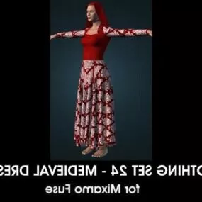 Medieval Dress With Female Character 3d model
