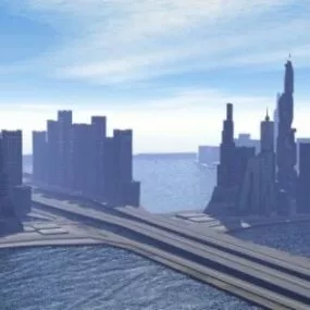Skyscraper City Building With Long Bridge 3d model
