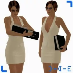 Twin Girl Character In Dress 3d model