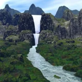 Mountain Stream Waterfall Landscape 3d model