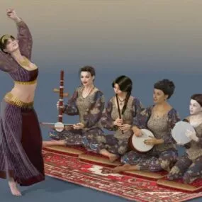 Traditional Girl Singer With Music Instrument 3d model