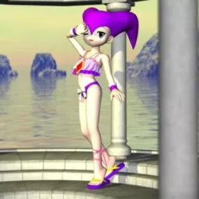 Purple Hair Anime Girl Cartoon Character 3d model