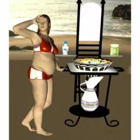 Girl Character In Bathroom 3d model