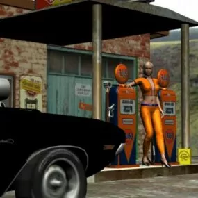 Girl Character On Street With Car 3d model