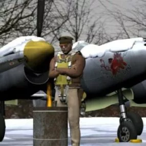 Military Aircraft P38 Lightning With Pilot 3d model