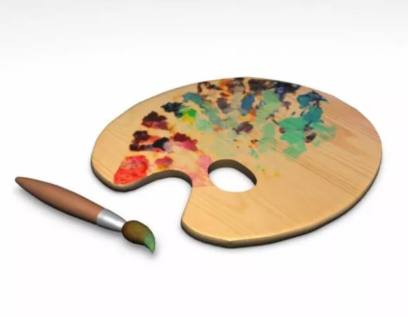 Wood Color Plate With Paint Brush 3d model Wood Color Plate With Paint Brush 3d model