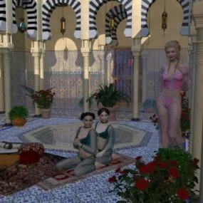 Girl Characters In Patio Space 3d model