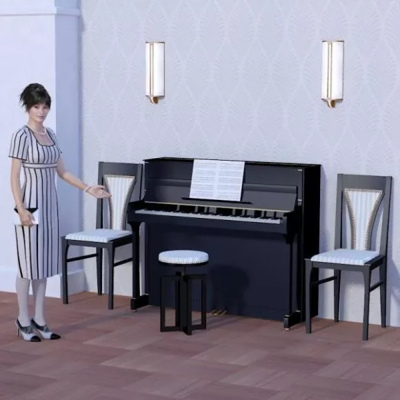 Upright Piano Instrument With Girl 3d model Upright Piano Instrument With Girl 3d model