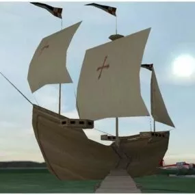 Vintage Wooden Sailing Ship 3d model
