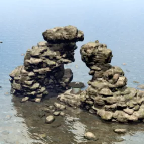 Rock On Water River Landscape 3d model