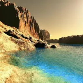 Rock Mountain On Lake Landscape 3d model