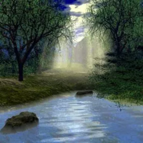 Forest Landscape With Rays Of Light 3d model