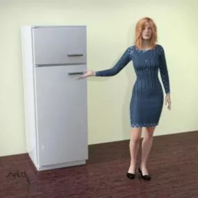 Refrigerator With Blonde Girl Character 3d model