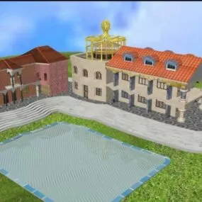 Hotel Building With Garden 3d model