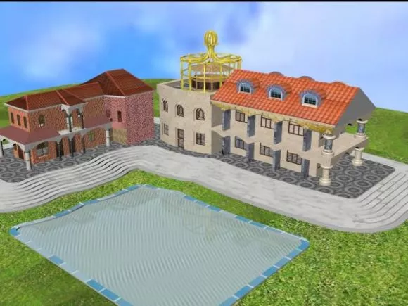 Hotel Building With Garden 3d model Hotel Building With Garden 3d model