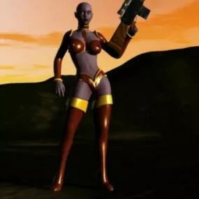 Bikini Warrior Girl With Gun 3d model
