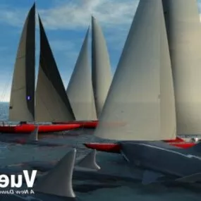 Sailor Ship With Shark Attack 3d model