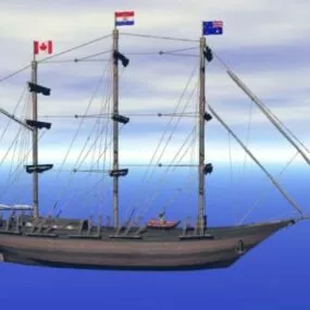Sailing Ship With Tree Sail Column 3d model