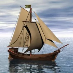 Vintage Wood Sailing Ship 3d model