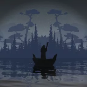 Silhouette Man On Boat On River 3d model