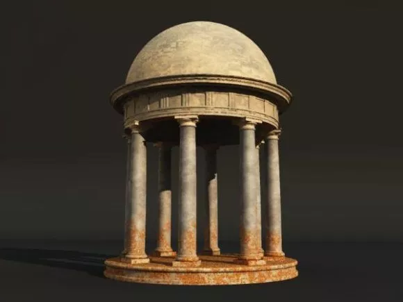 Antique Wood Pavilion Building With Rails 3d model