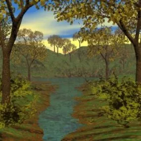 Simple Lake Landscape With Trees 3d model