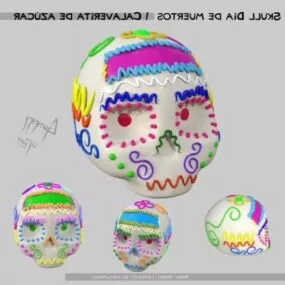 Cartoon Human Skull Colorful Decorative 3d model