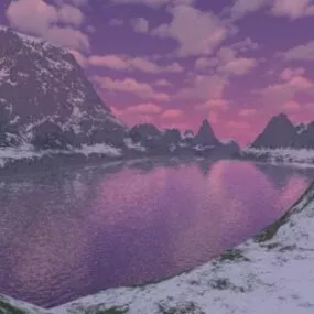 Snowy Mountain Lake Landscape 3d model