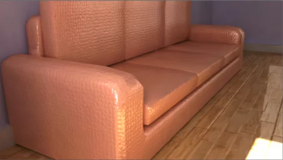 Red Leather Sofa With Square Table In Room 3d model
