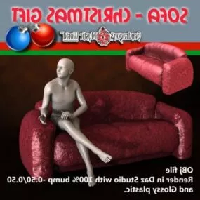 Red Leather Sofa With Character 3d model