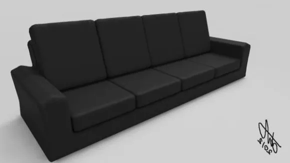 Red Sofa With Square Tea Table 3d model
