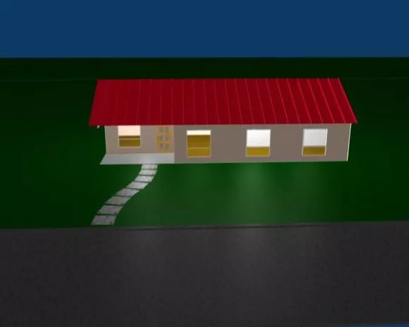 House Building On Field Architecture 3d model