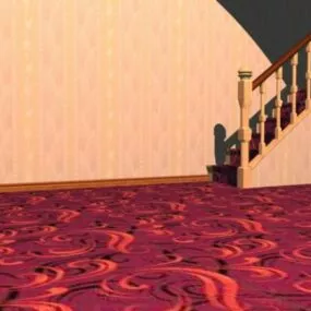 Wooden Staircase And Hall Inerior 3d model