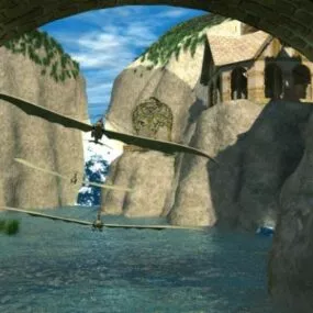 Mountain Deep Landscape With Steampunk Plane 3d model
