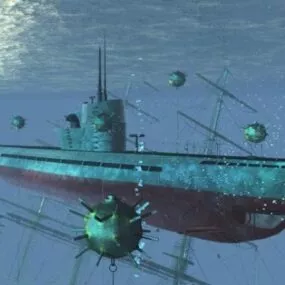 Old Military Submarine 3d model