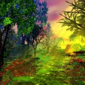 Sunlight Trees Forest Landscape 3d model