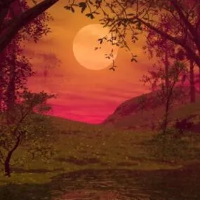 Sunset Landscape With Red Sky 3d model