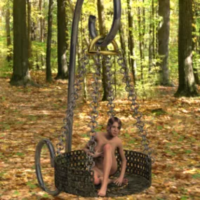 Swing Chair In Forest With Girl Character 3d model