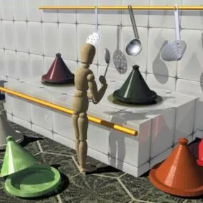 Kitchen Accessories With Mannequin 3d model