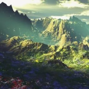 Afternoon Mountain Landscape With Sunny 3d model