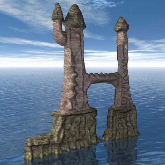 Stone Castle Building On Desert 3d model