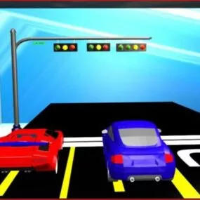 Traffic Light With Lowpoly Car 3d model