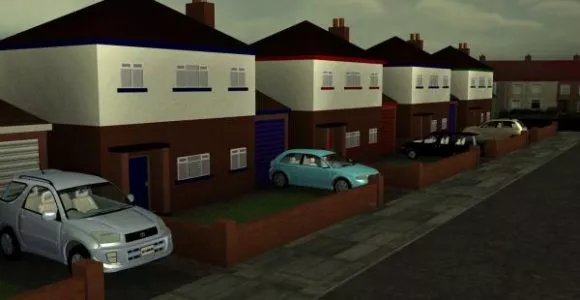 Row House With Vehicle And Road 3d model Row House With Vehicle And Road 3d model