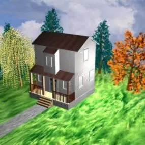 Simple Villa Building With Tree 3d model